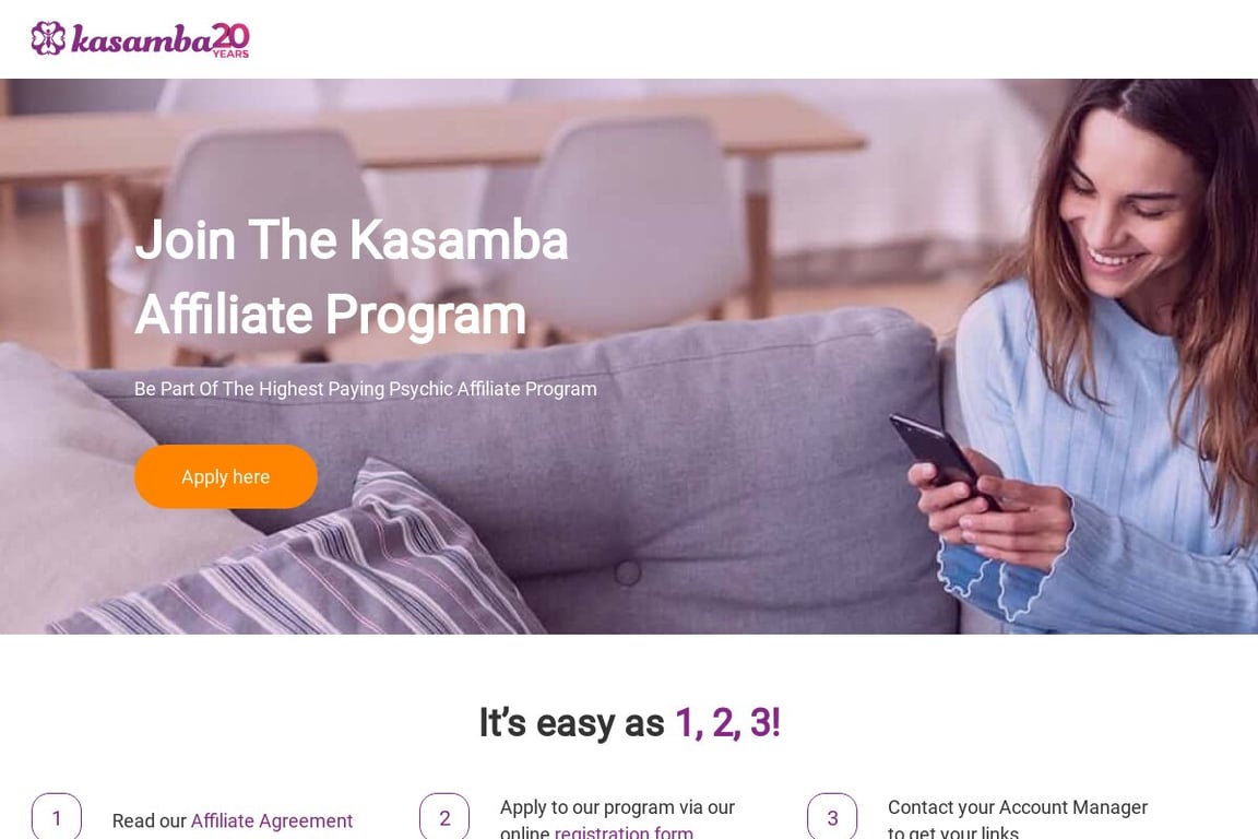 Kasamba affiliate program signup page