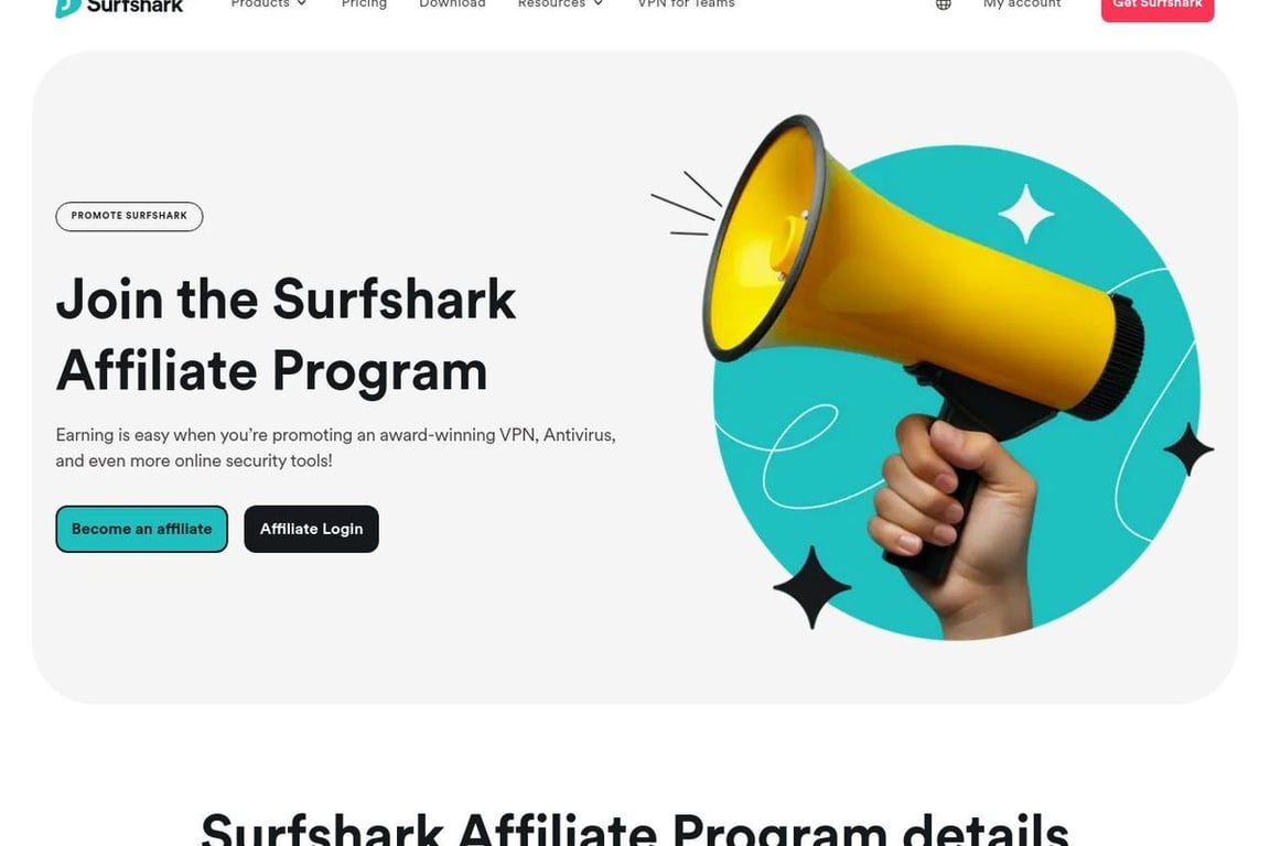 Surfshark affiliate program signup page