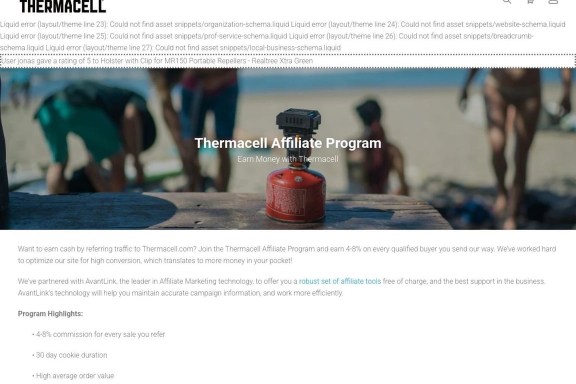 Thermacell Repellents affiliate program signup page