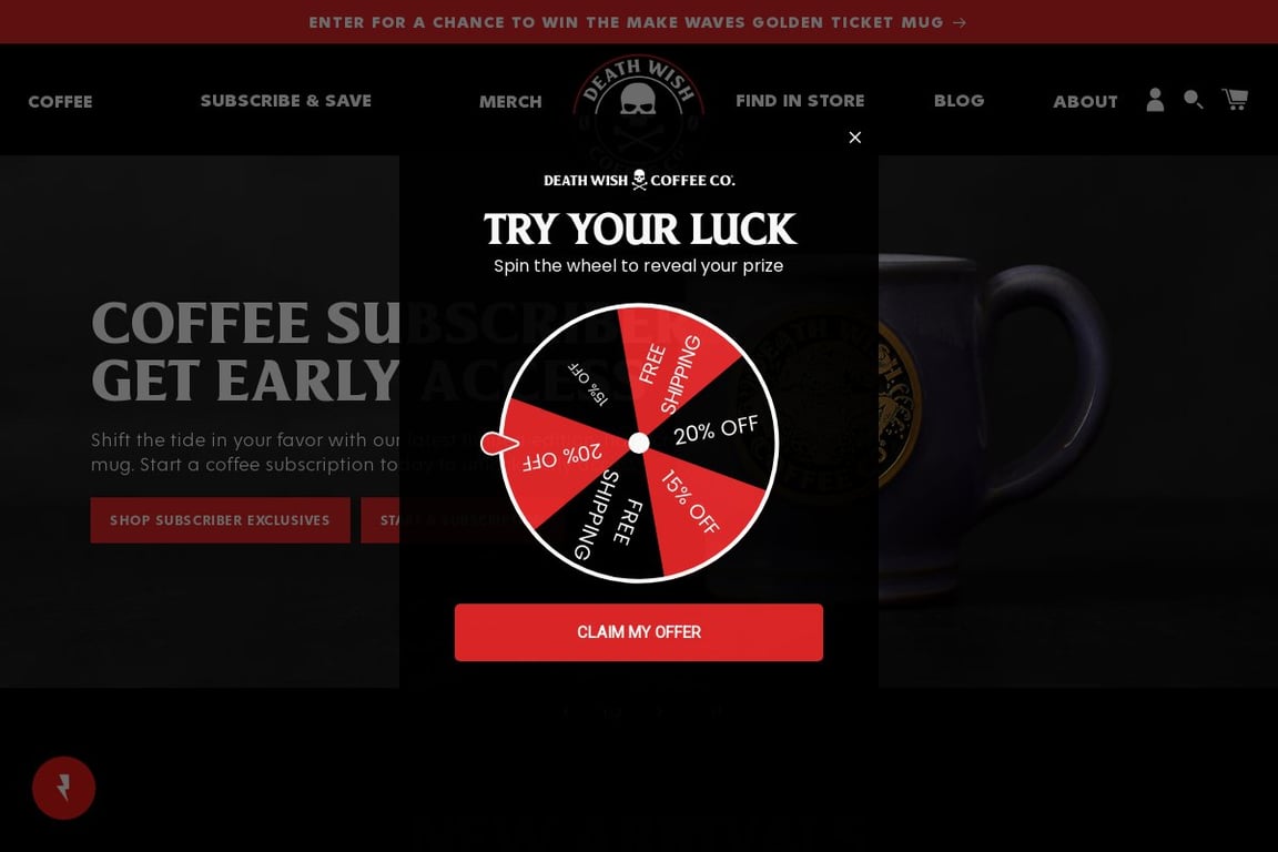 Death Wish Coffee Co. homepage