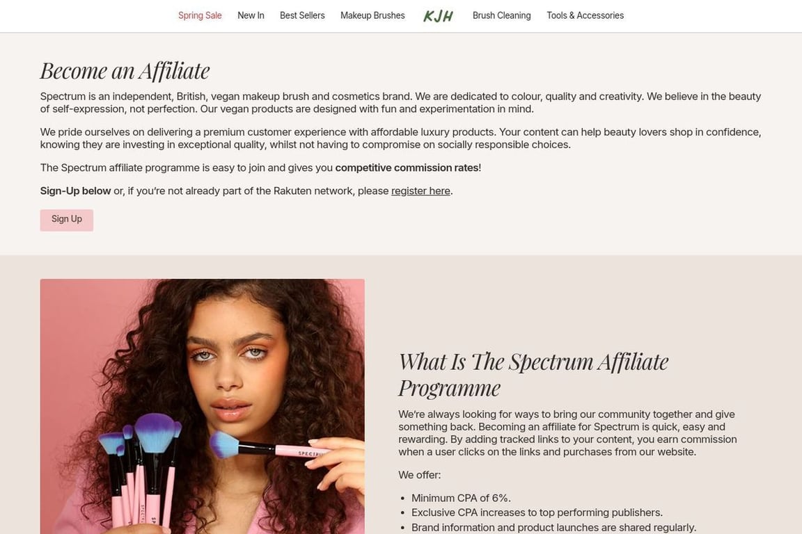 Spectrum Collections affiliate program signup page