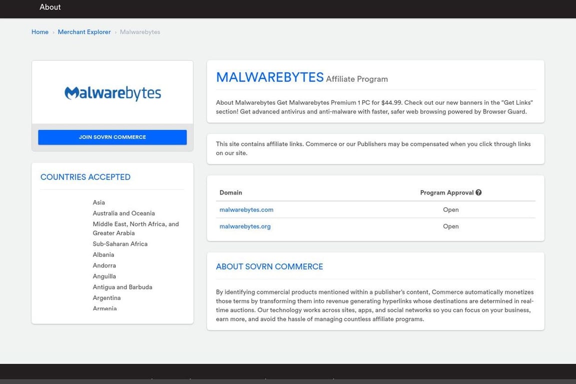 Malwarebytes affiliate program signup page