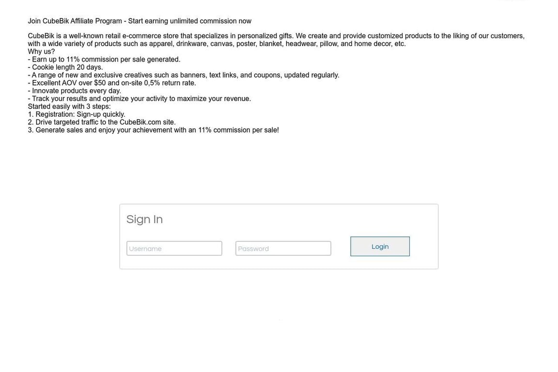 CubeBik affiliate program signup page