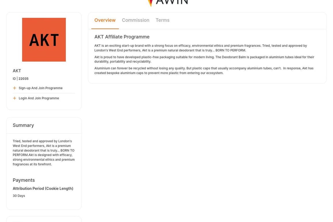 AKT affiliate program signup page
