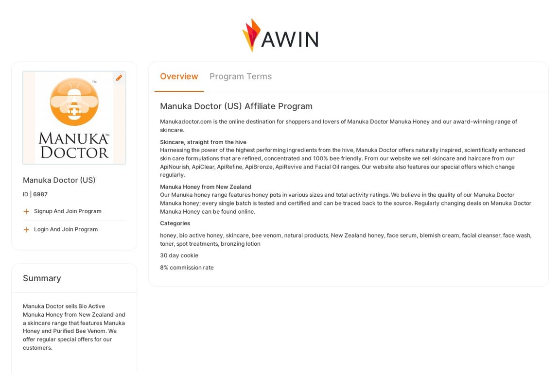 Manuka Doctor affiliate program signup page