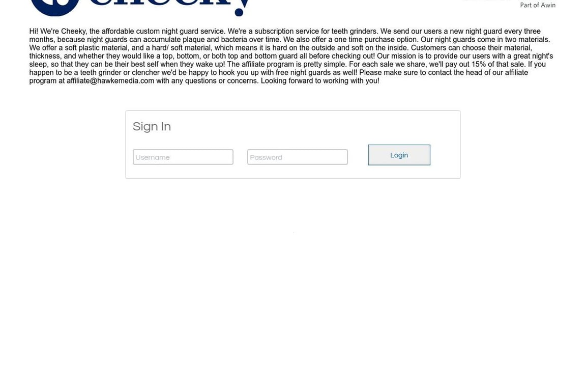 Cheeky affiliate program signup page