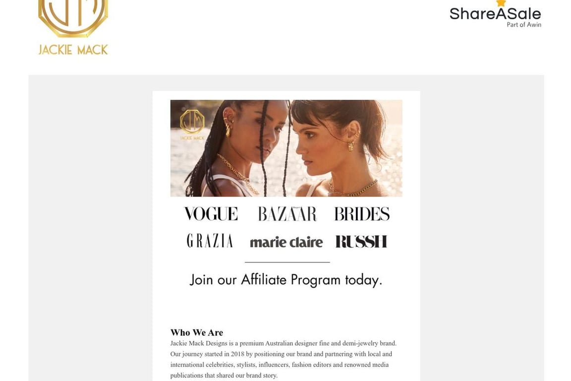 Jackie Mack Designs affiliate program signup page