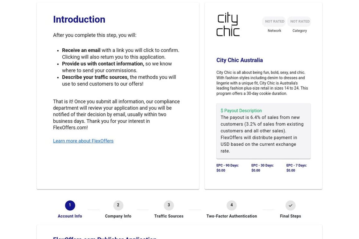 City Chic Australia affiliate program signup page