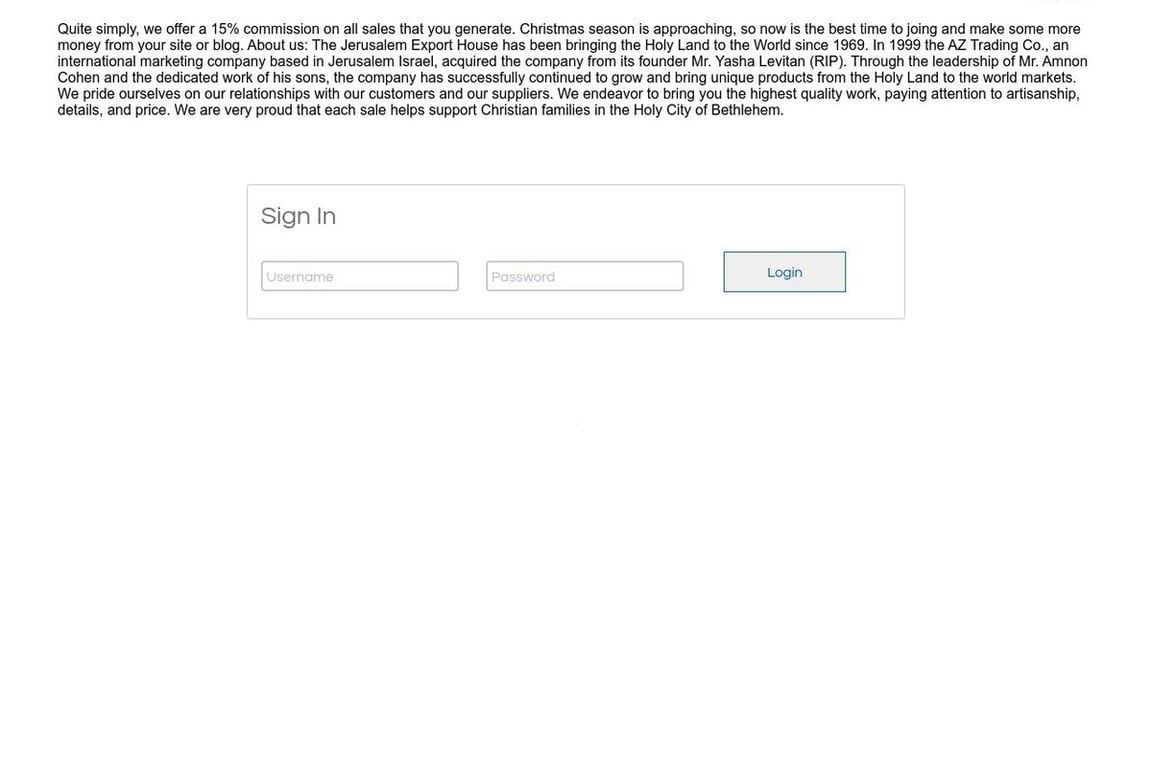 The Jerusalem Export House affiliate program signup page