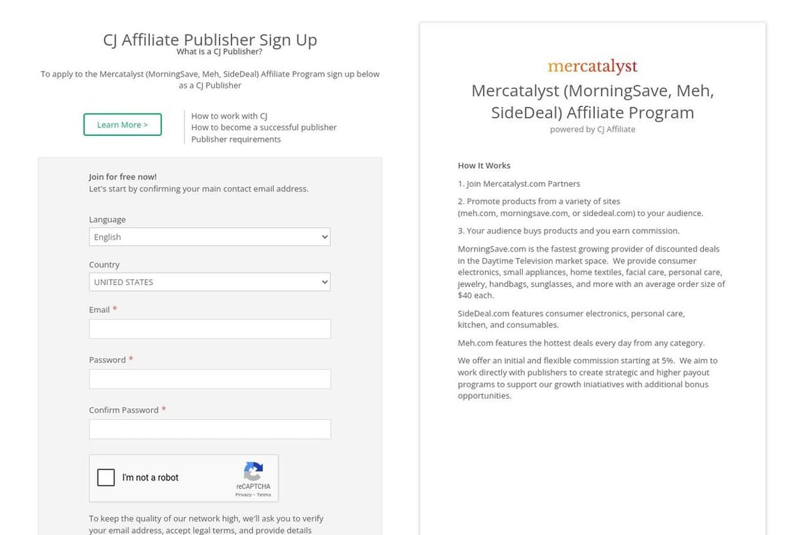 Mediocritee affiliate program signup page