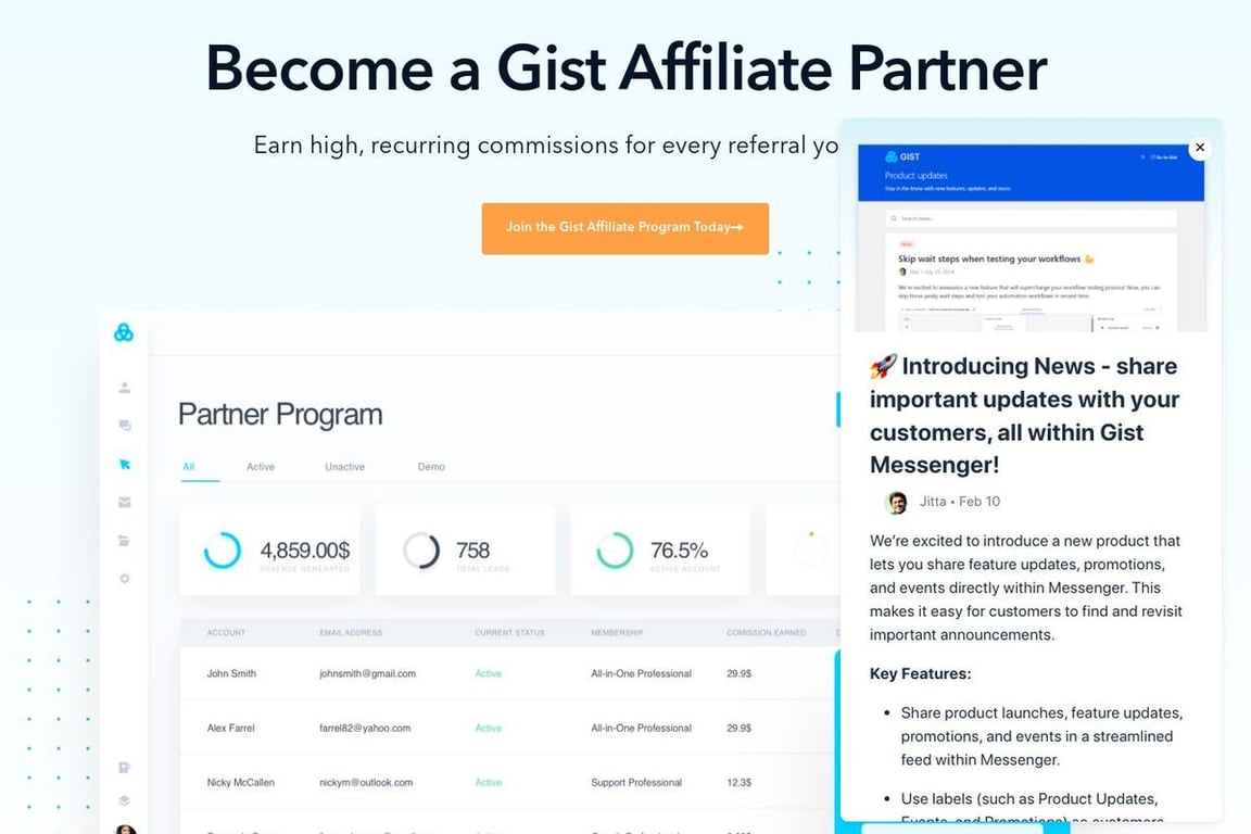 Gist affiliate program signup page