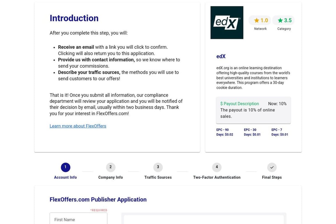 EdX (Global) affiliate program signup page