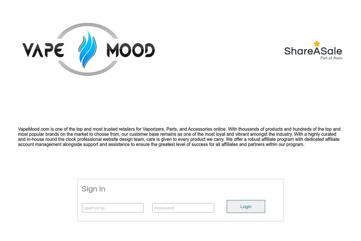Vape Mood affiliate program signup page