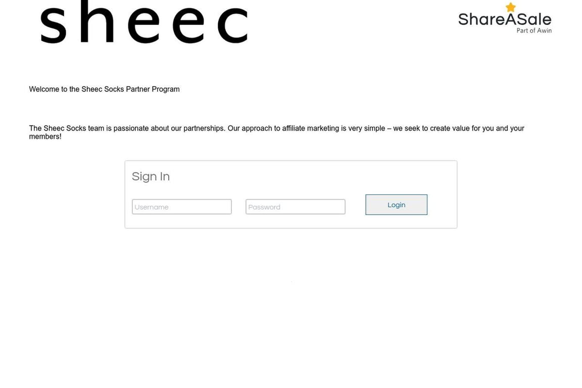 Sheec Socks affiliate program signup page
