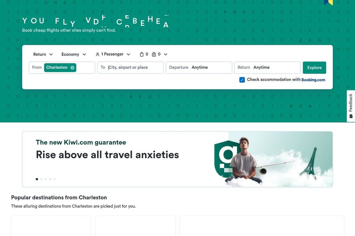 Kiwi.com UK homepage