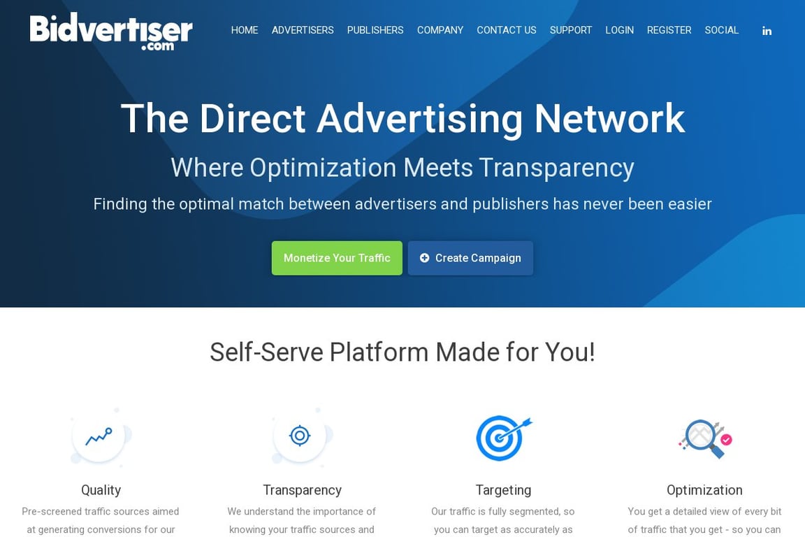 Bidvertiser homepage