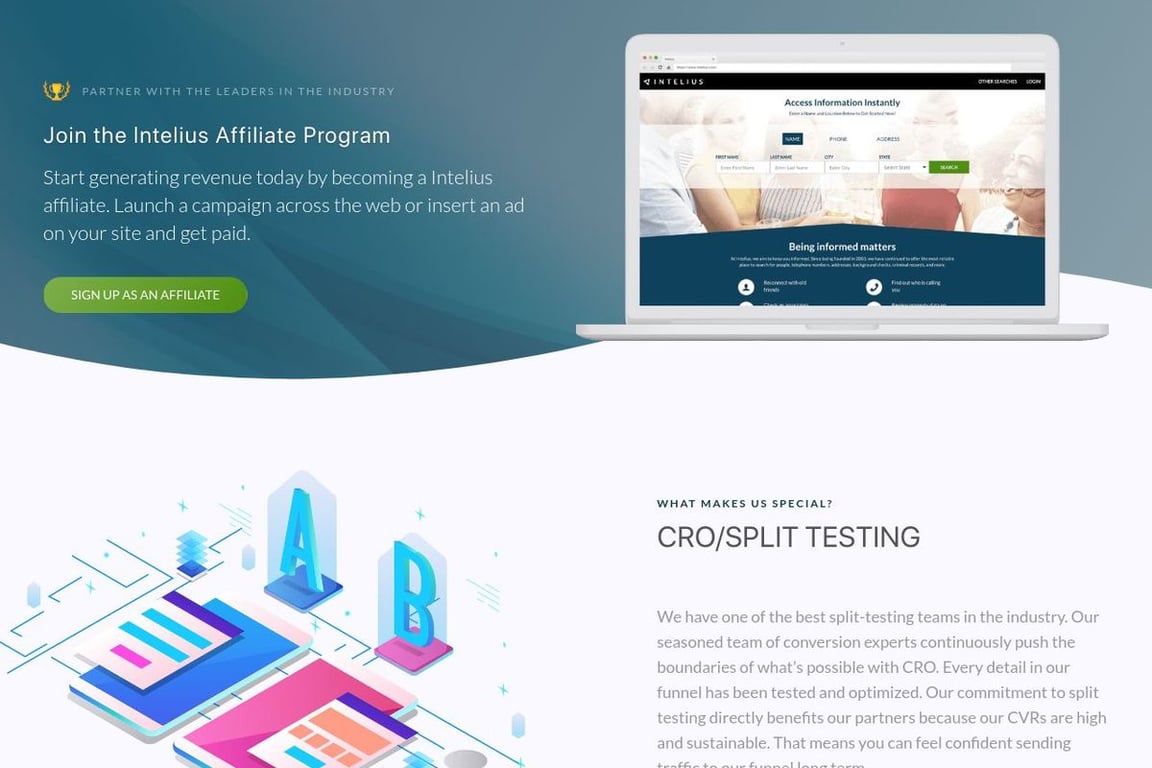 Intelius affiliate program signup page