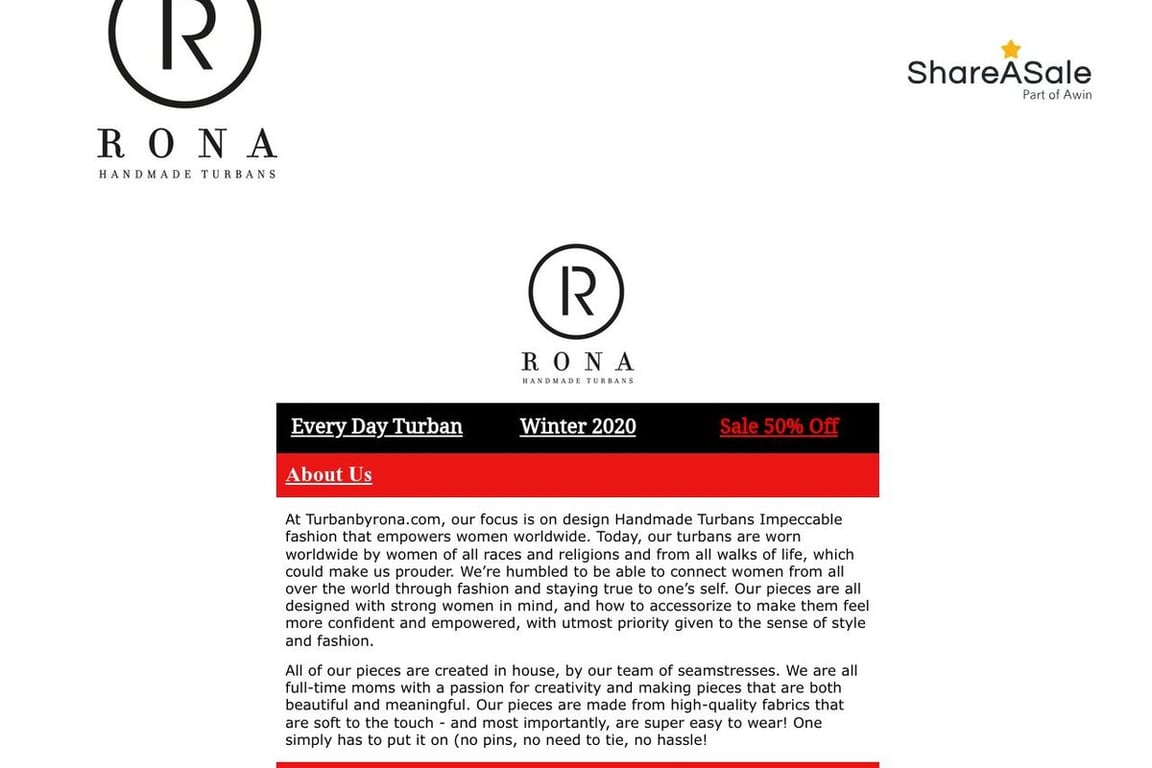 Turban by Rona affiliate program signup page