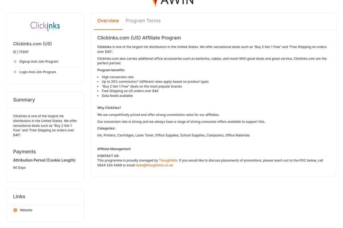 ClickInks.com affiliate program signup page
