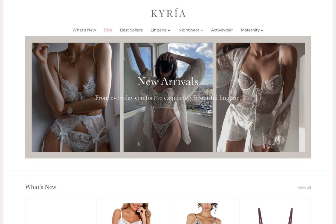 Kyria Lingerie homepage