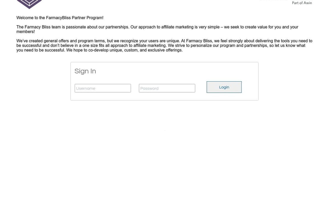 Farmacy Bliss affiliate program signup page