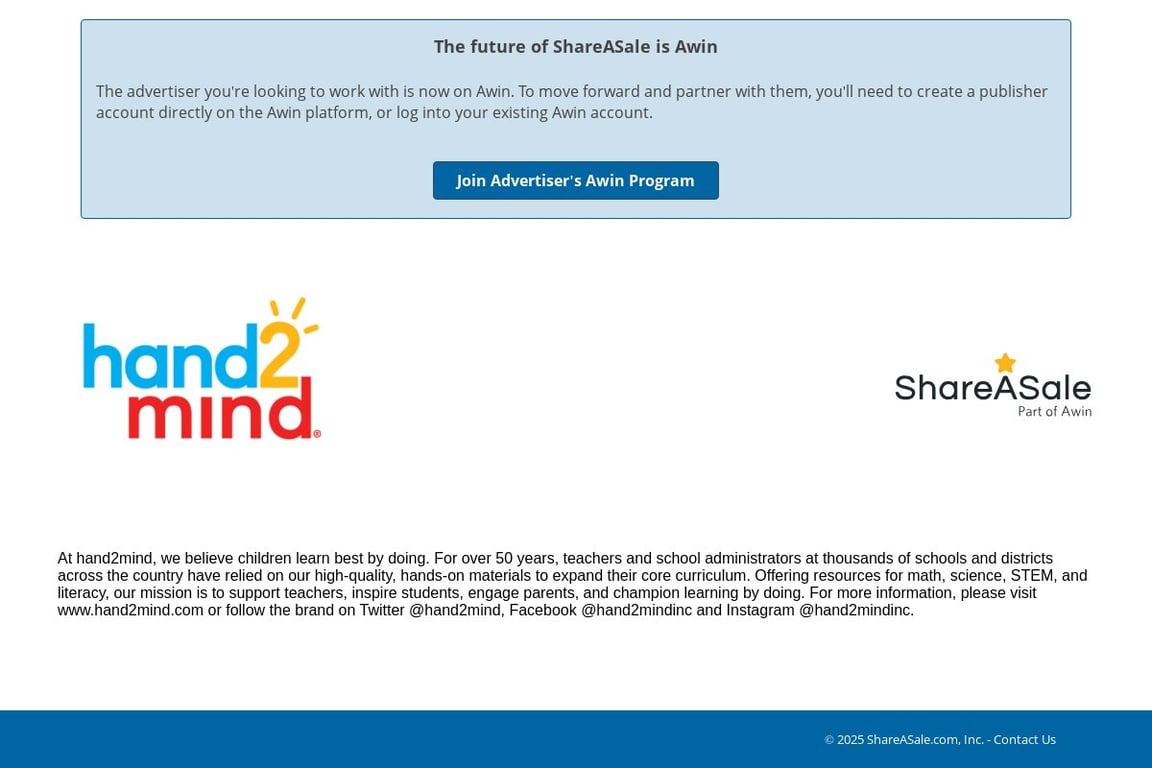 Hand2mind affiliate program signup page