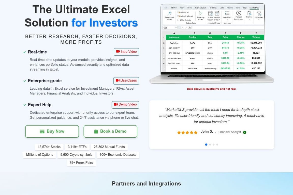 MarketXLS homepage