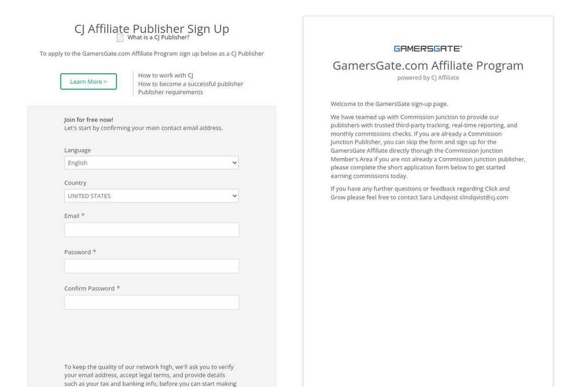 GamersGate.com affiliate program signup page