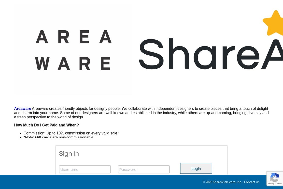 Areaware affiliate program signup page
