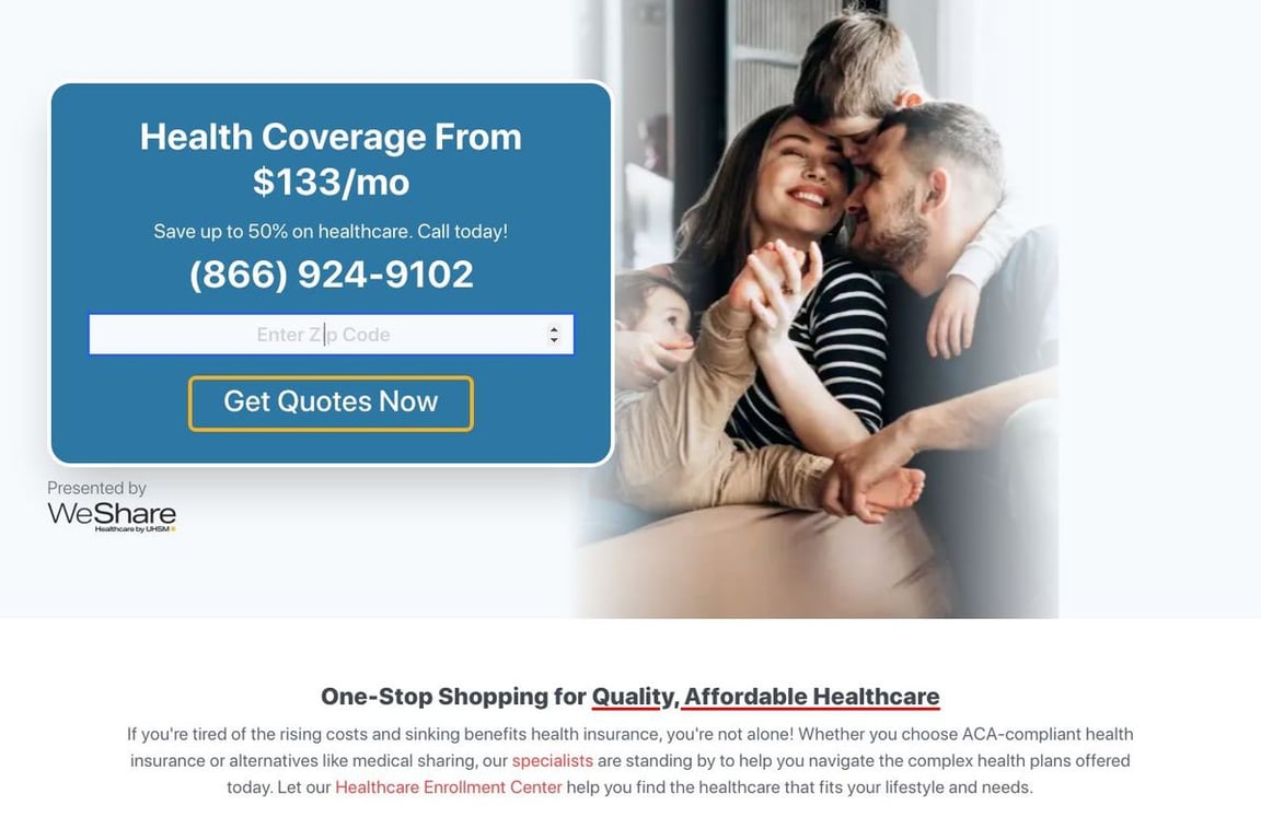 US Healthshare homepage
