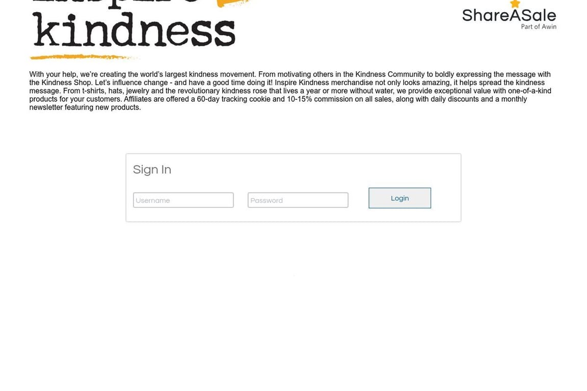 Inspire Kindness affiliate program signup page