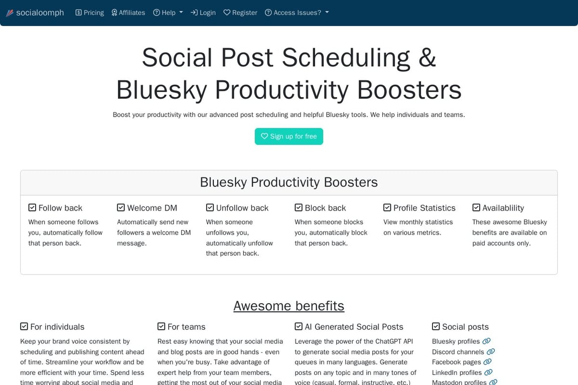 SocialOomph homepage