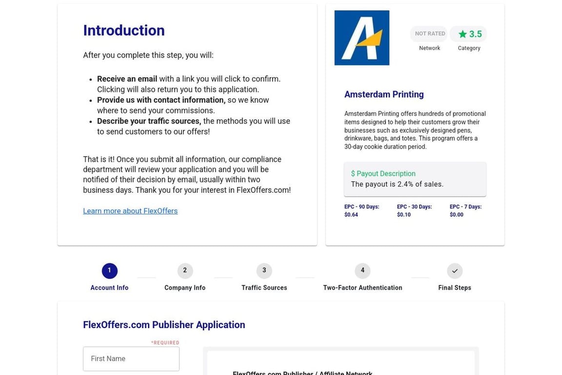 Amsterdam Printing affiliate program signup page