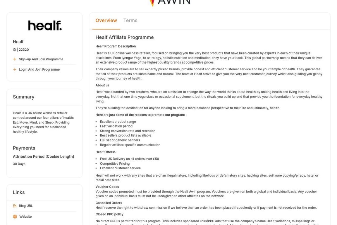 The Healthy Living Store affiliate program signup page