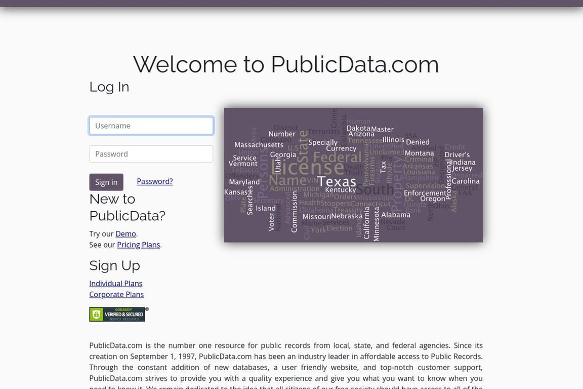 PublicData.com homepage