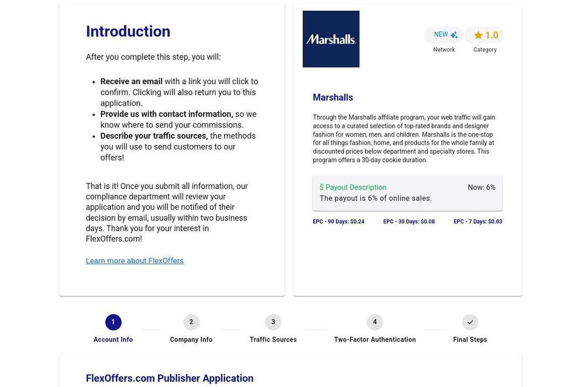 Marshalls affiliate program signup page