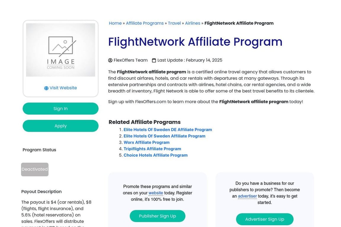 Flight Network affiliate program signup page