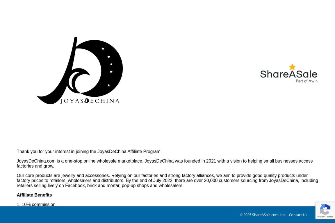 Joyasdechina affiliate program signup page