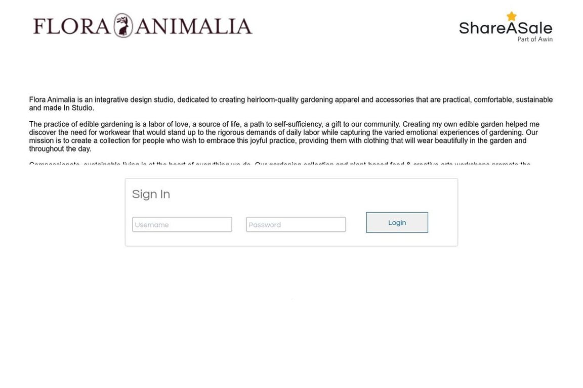 Flora Animalia affiliate program signup page