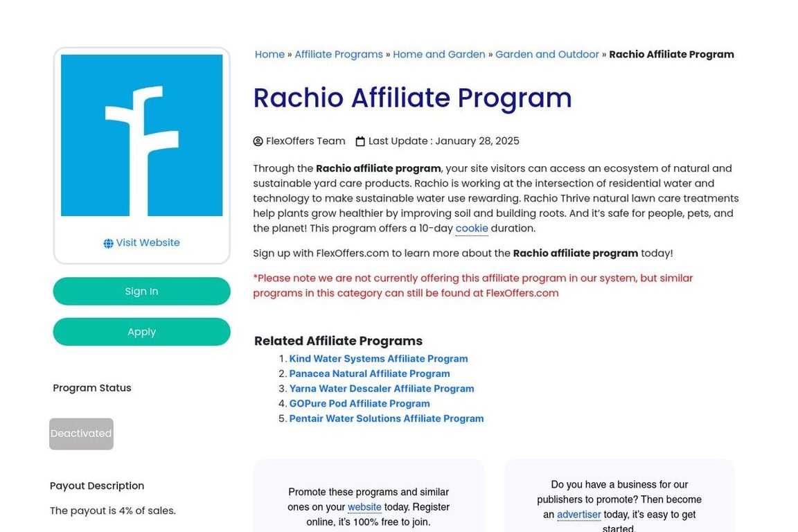 Rachio affiliate program signup page