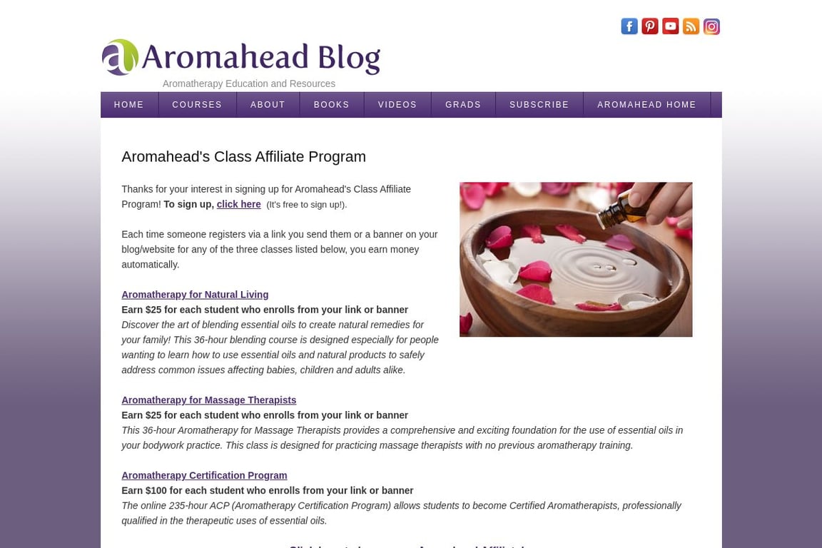 Aromahead affiliate program signup page