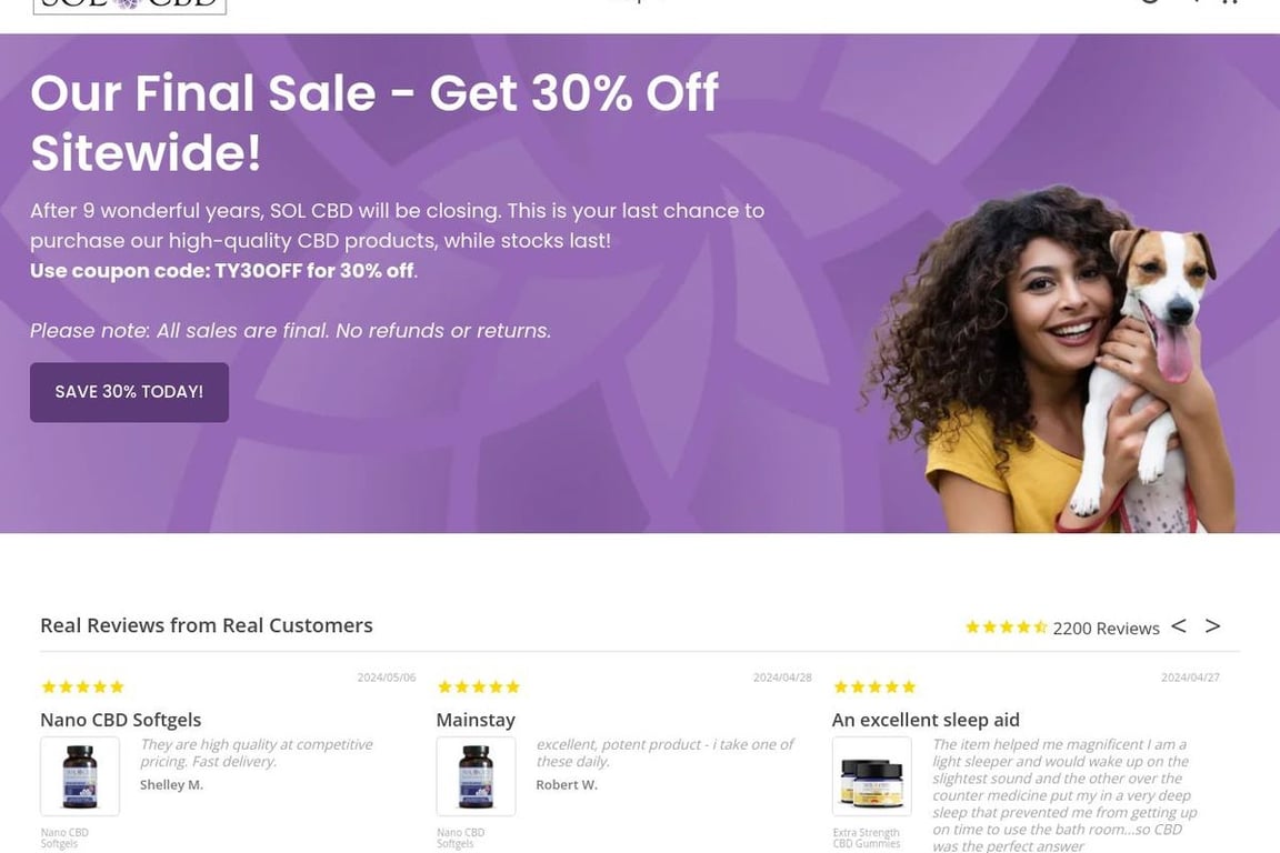 Sol CBD homepage