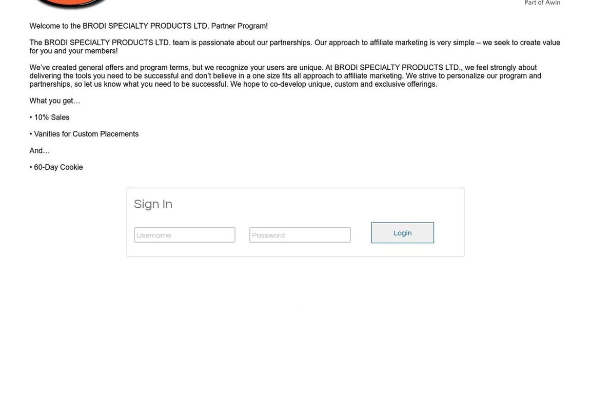 Brodi Specialty Products Ltd. affiliate program signup page