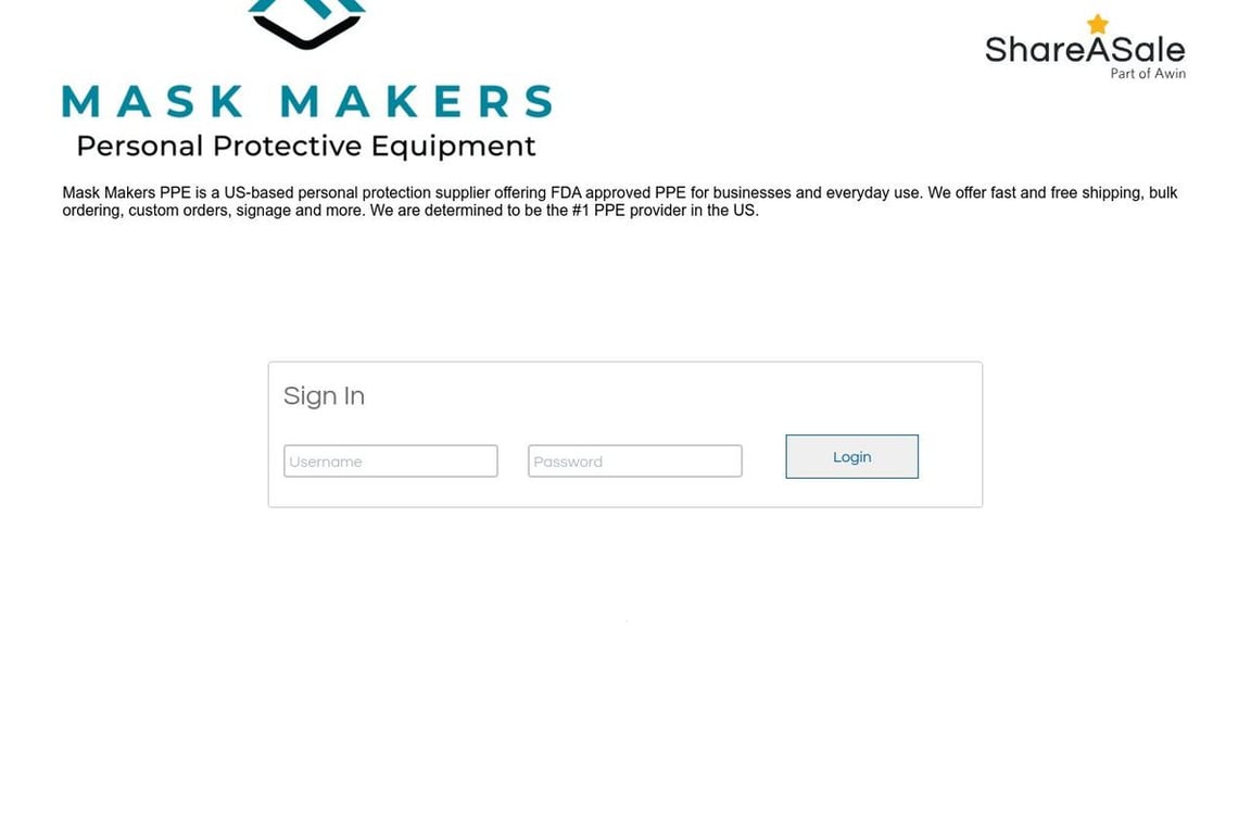 Mask Makers LLc affiliate program signup page
