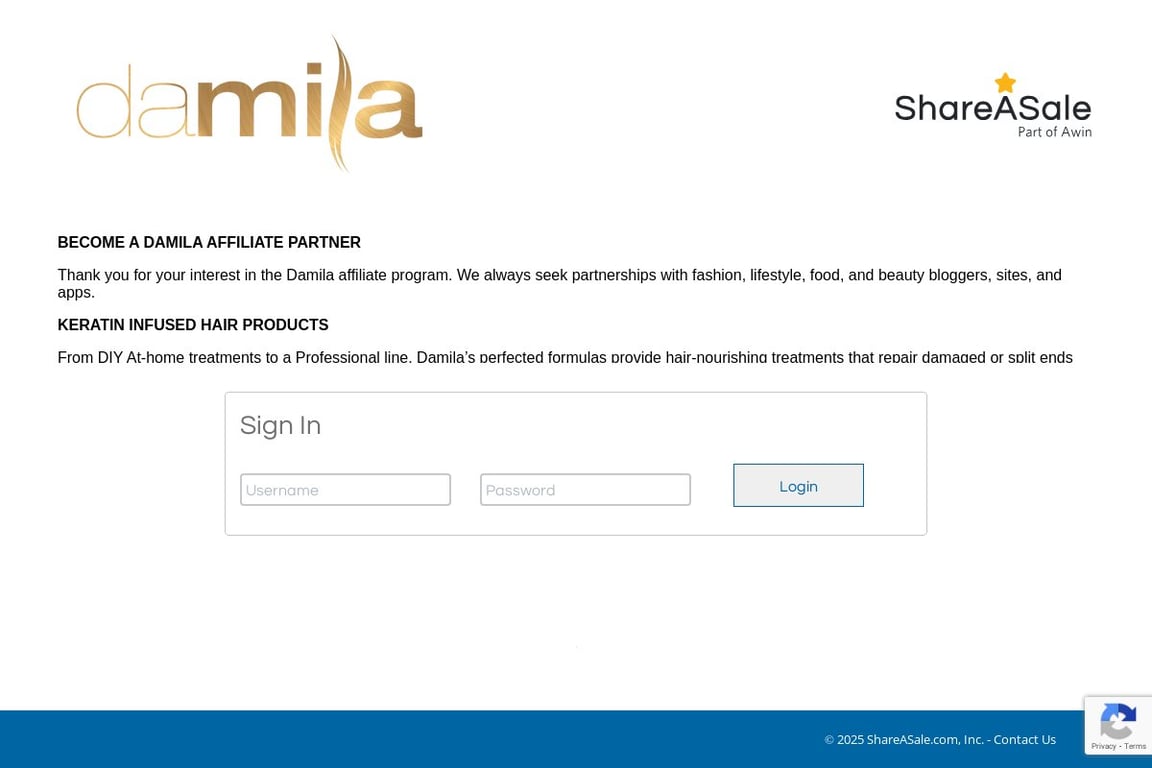 Damila affiliate program signup page