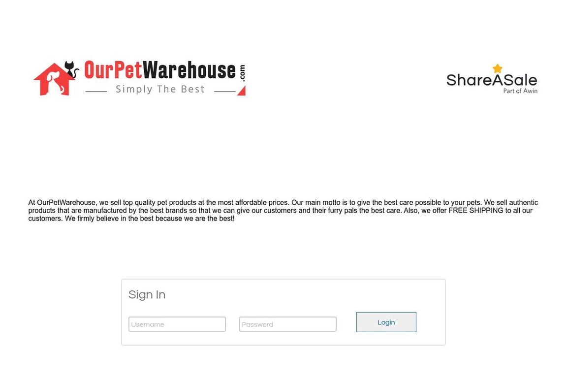OurPetWareHouse affiliate program signup page