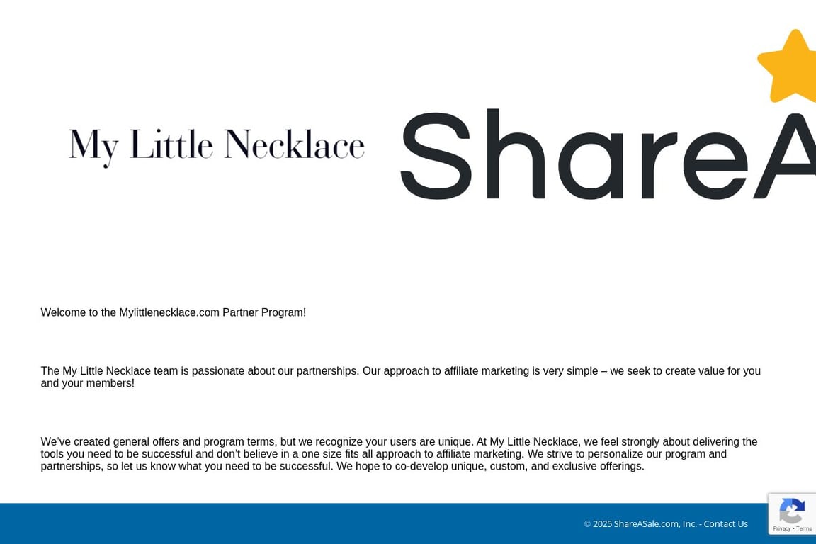 My Little Necklace affiliate program signup page