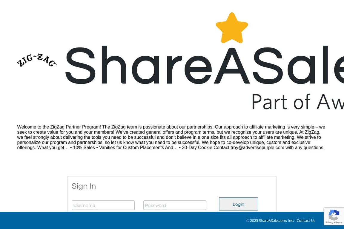 ZigZag affiliate program signup page