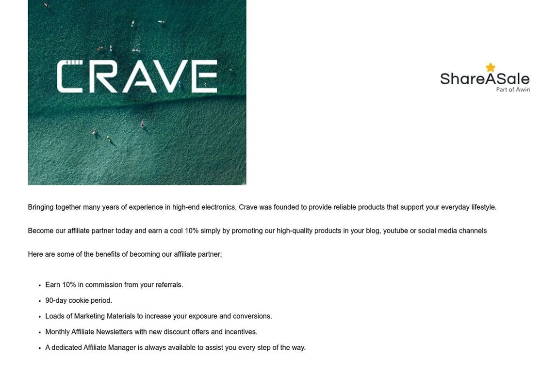 Crave affiliate program signup page