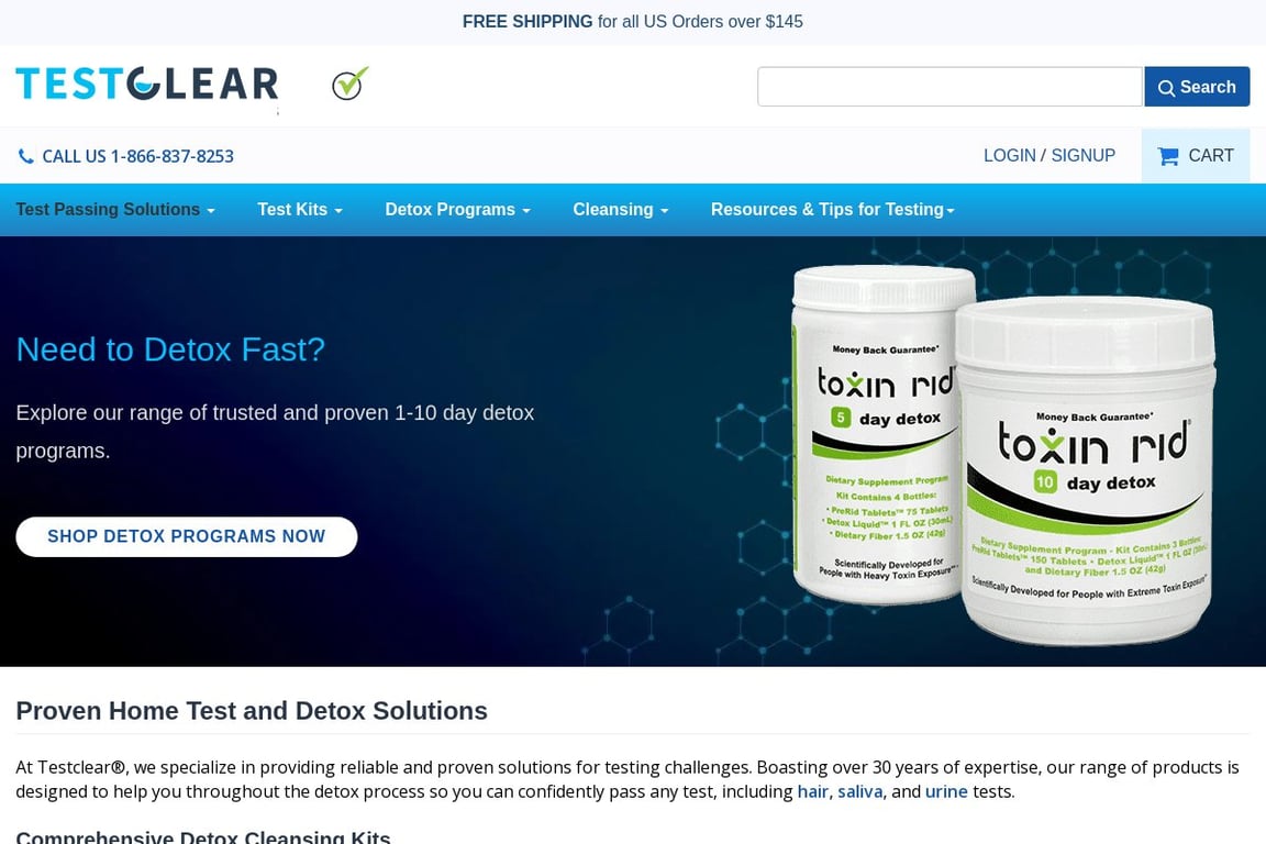 Testclear.com homepage
